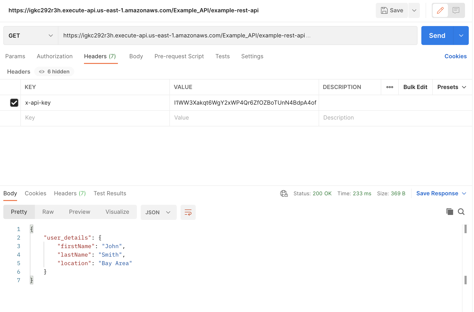 Postman displaying data